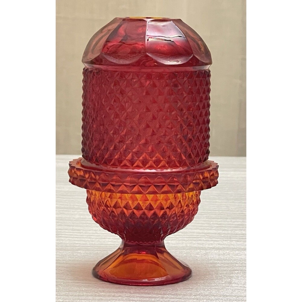 Viking Glass Dimond Point Fairy Lamp 6.75” UV Glows Red Amber Color Variation - Picture 2 of 14